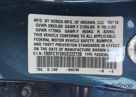 2016 Honda Civic Ex-T z USA, uszkodzony, nr VIN 19XFC1F3XGE222720